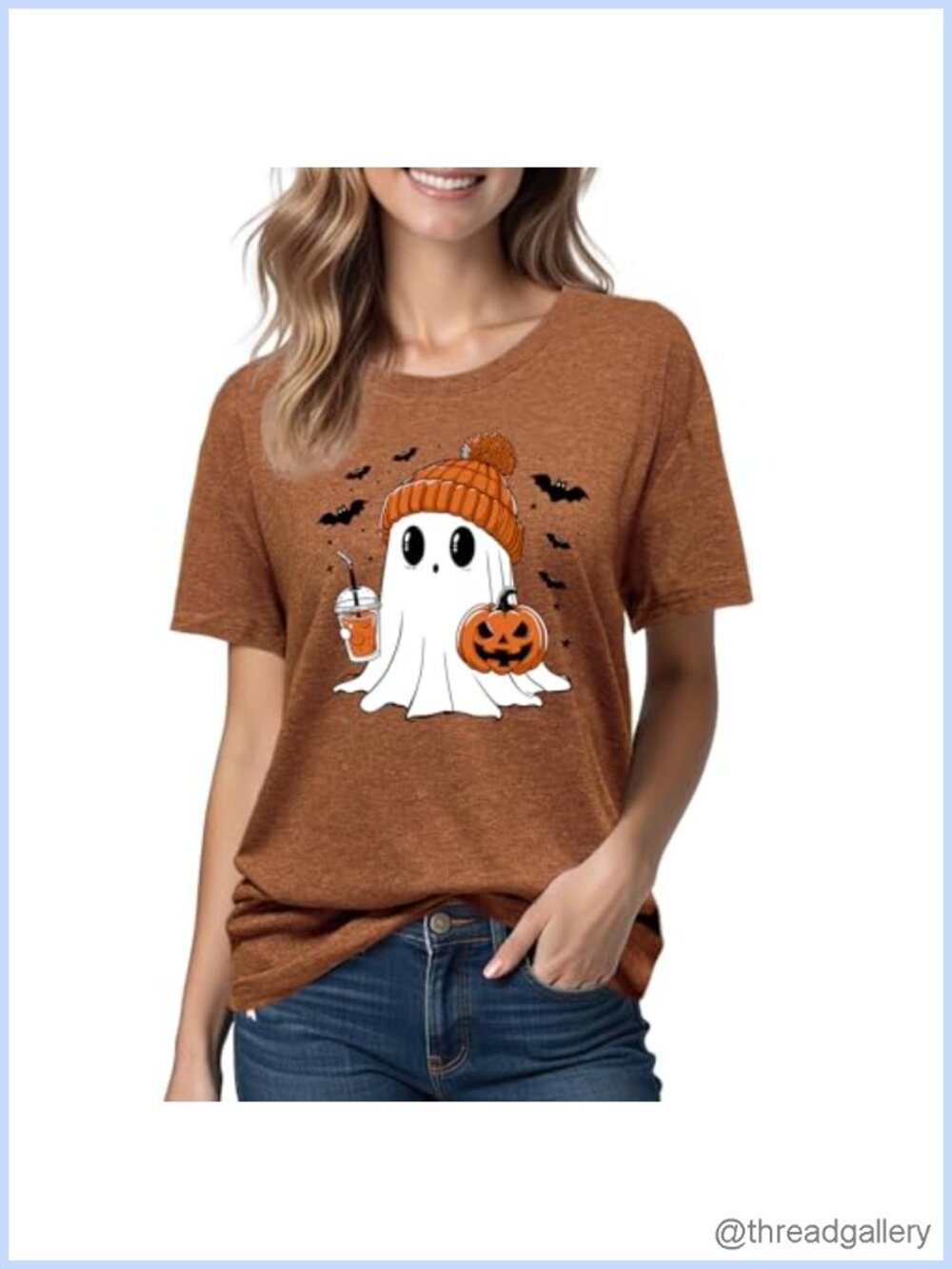 Women's Halloween Pumpkin Ghost Costume T-Shirt Short Sleeve Crew Neck